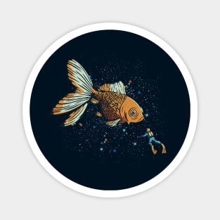 Golden Fish Scuba Diver by Tobe Fonseca Magnet